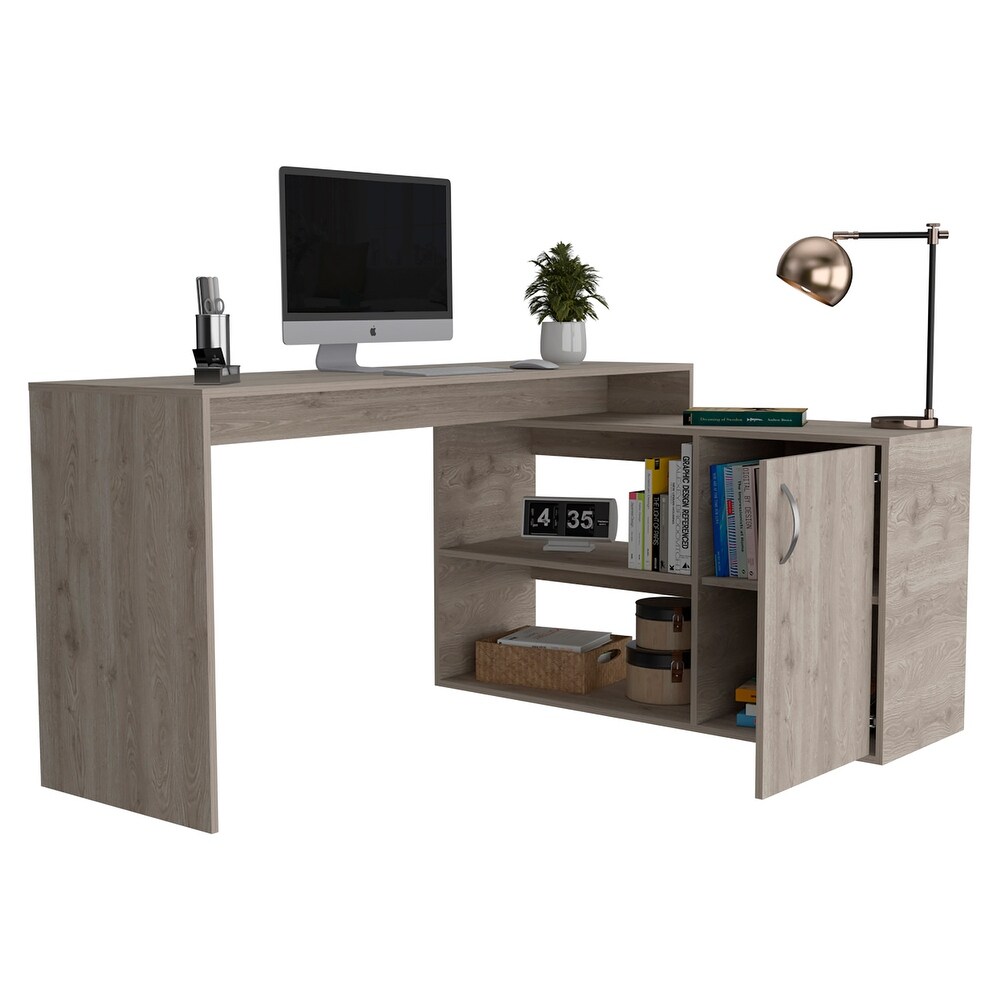 Light Grey Finish Contemporary L Shaped Writing Desk with Abundant Storage