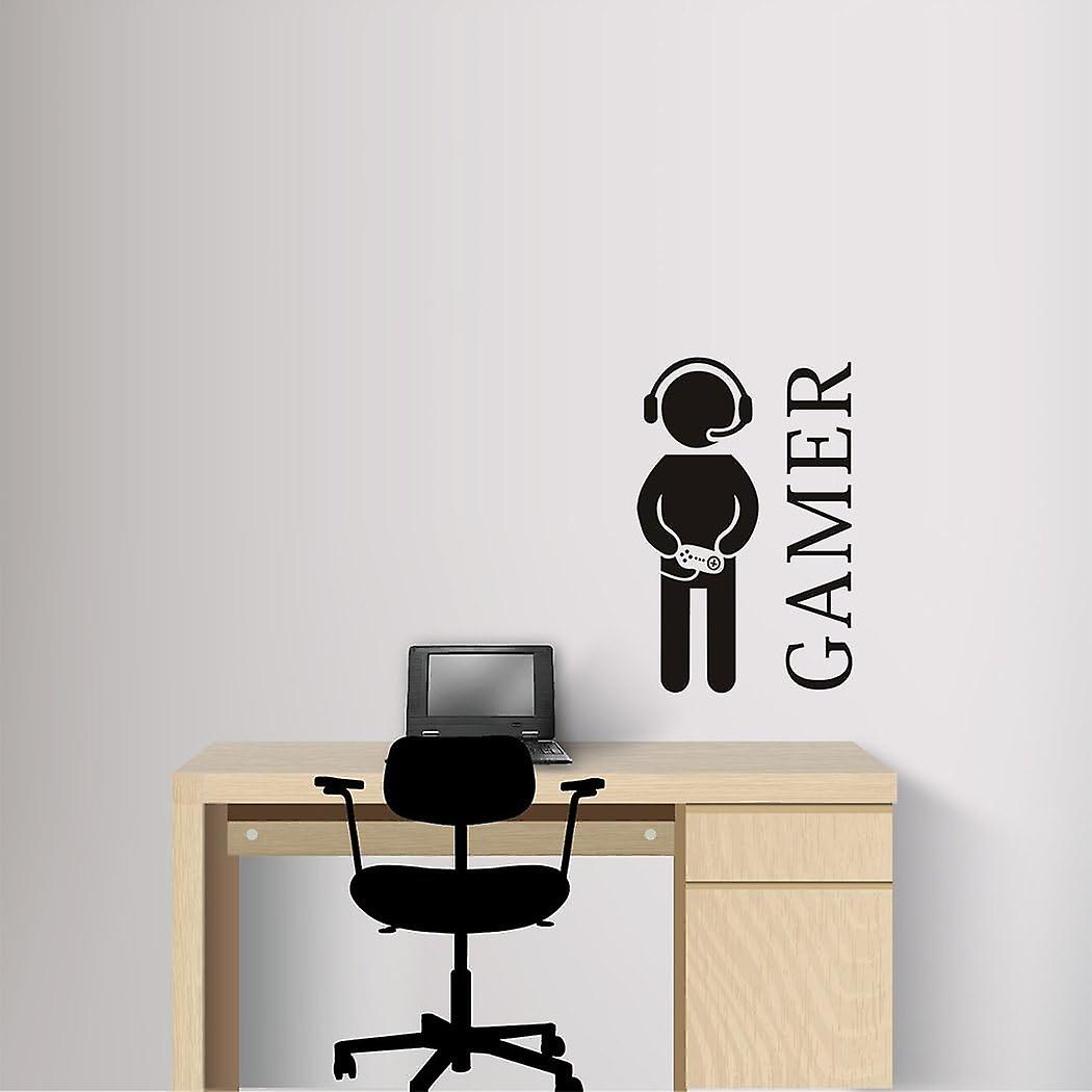 Gamer With Controller Wall Decal， Game Boy Decal Wall Sticker， Vinyl Art Design Sticker Wall For Home， Playroom Bedroom Decoration Wallpaper (23.6