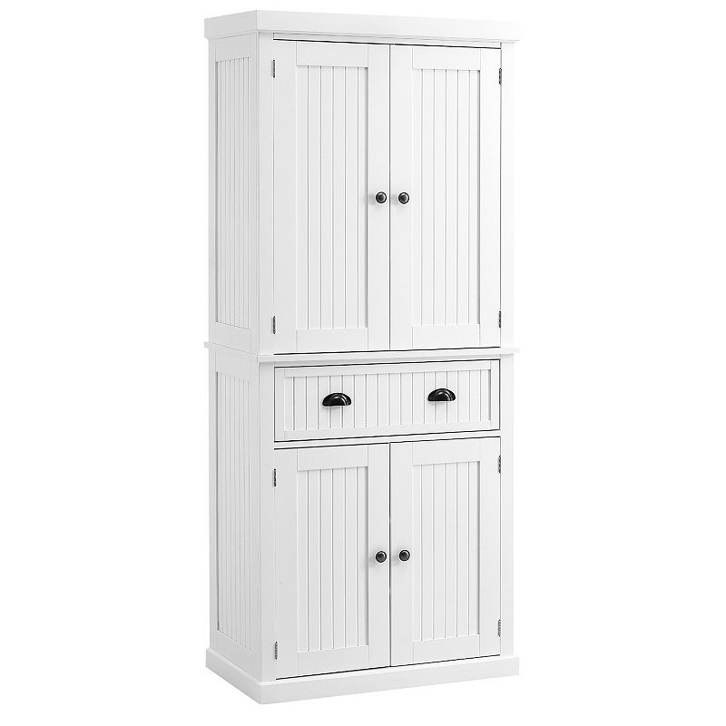 HOMCOM 72 Traditional Freestanding Kitchen Pantry Cabinet Cupboard with Doors and 3 Adjustable Shelves White