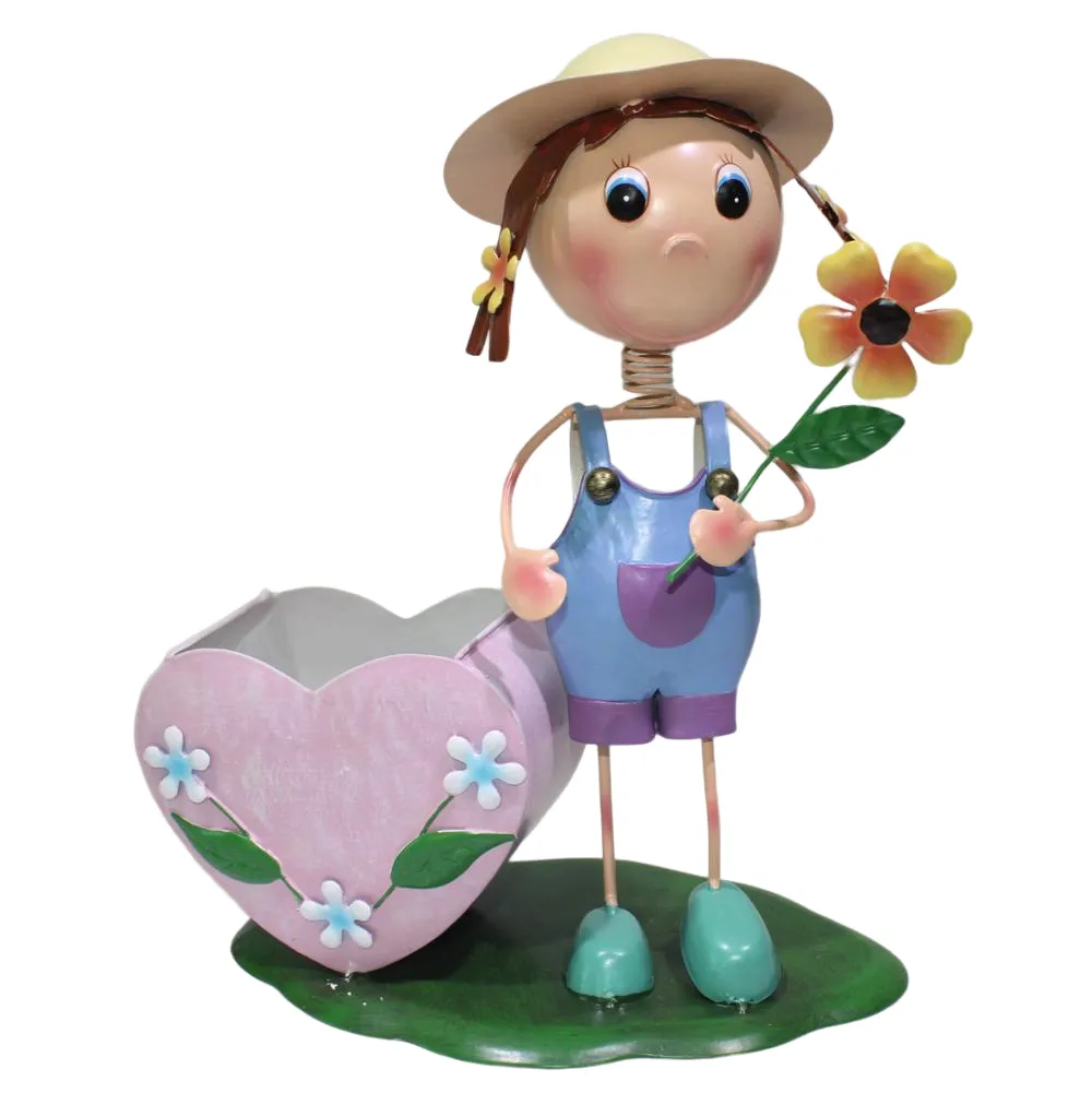 Lovely doll design metal garden decoration pots