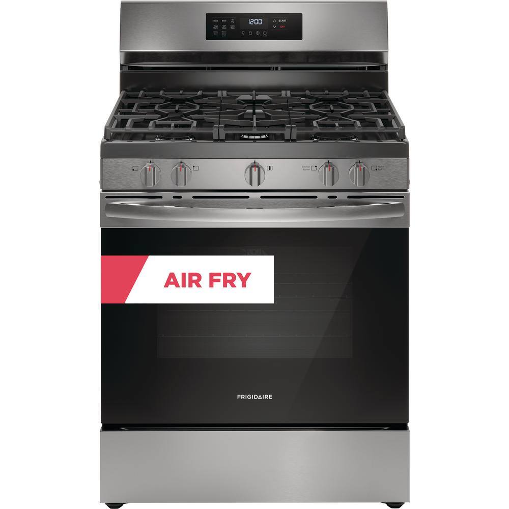 Frigidaire 30 in. 5.1 cu. ft. 5 burner Freestanding Gas Range in Stainless Steel with Air Fry FCRG3083AS