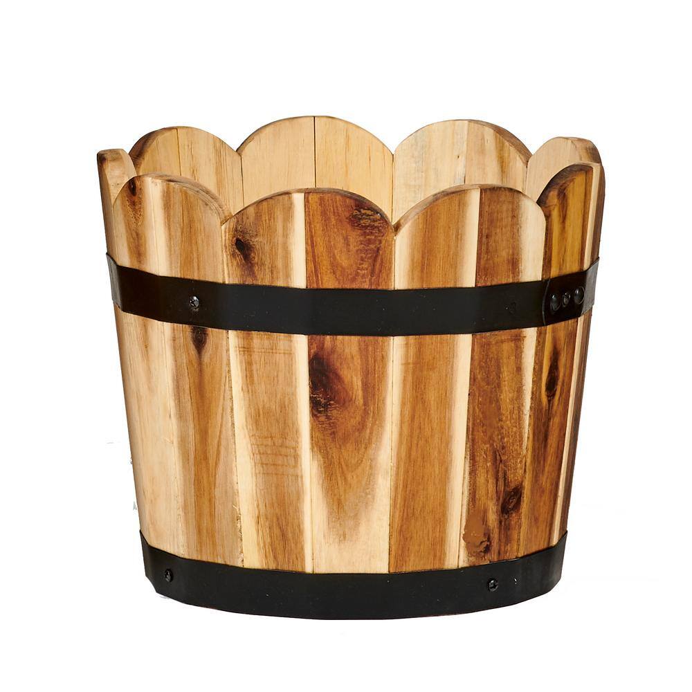 9 in. Scalloped Acacia Wood Planter 2855C