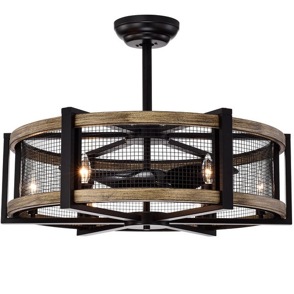 Samual Wood Grain Ceiling Fan 31-Inch 6-Light Geometric Metal Drum Shade (Includes Remote) Shopping - The Best Deals on Ceiling Fans | 37396872