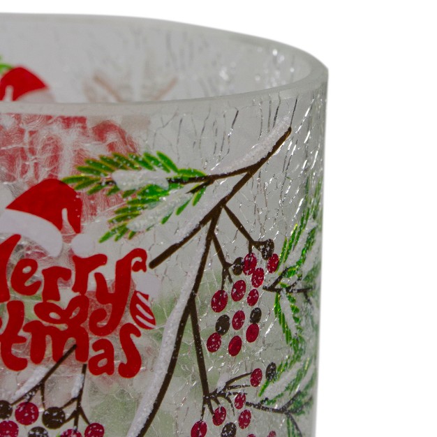 Hand Painted Christmas Cardinal And Pine Flameless Glass Christmas Candle Holder