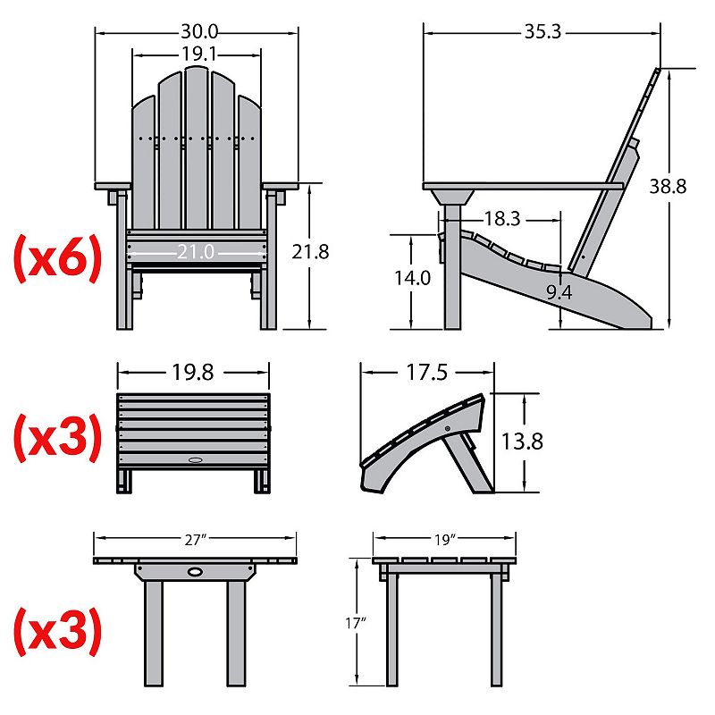 Highwood Westport Adirondack Chairs， Side Tables， and Ottomans