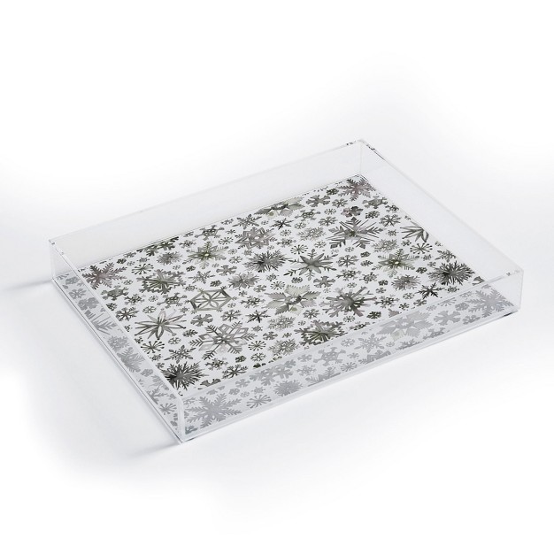 Ninola Design Winter Stars Snowflakes Gray Acrylic Tray deny Designs