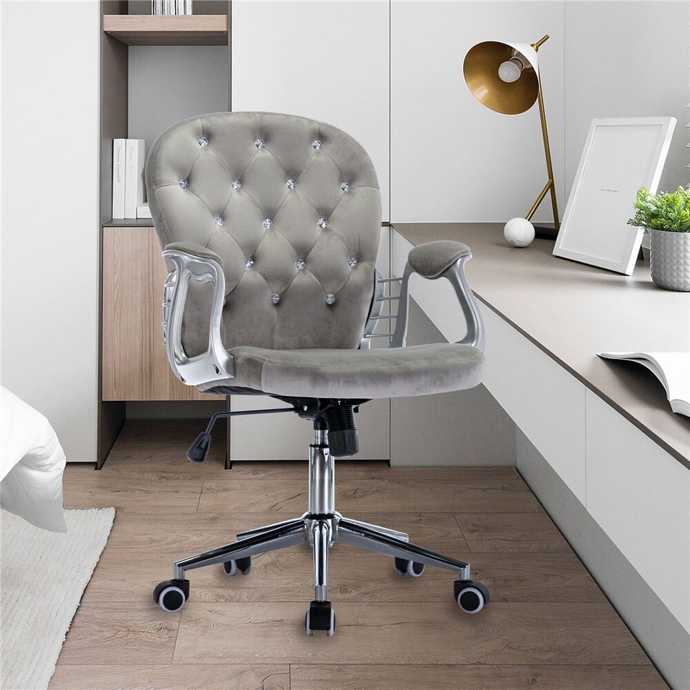 Velvet Adjustable Height Office Chair with Side Arms and Wheels