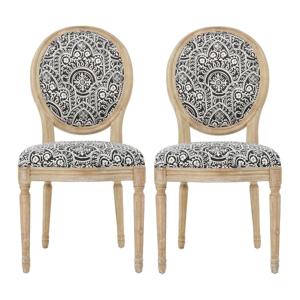 Newman French Country Upholstered Dining Chairs， Set of 2， Light Beige and Blue Floral Fabric and Natural