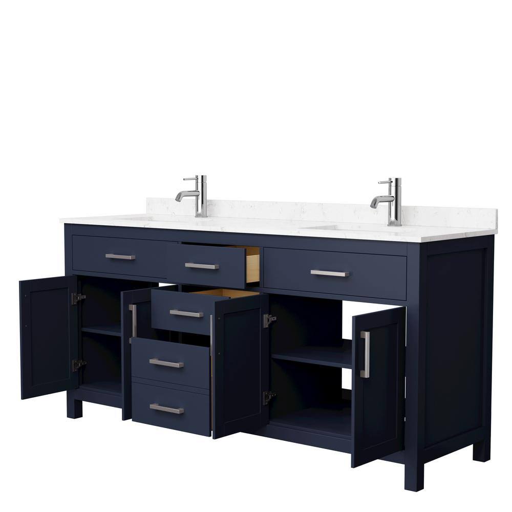 Wyndham Collection Beckett 72 in. W x 22 in. D x 35 in. H Double Sink Bathroom Vanity in Dark Blue with Carrara Cultured Marble Top WCG242472DBNCCUNSMXX