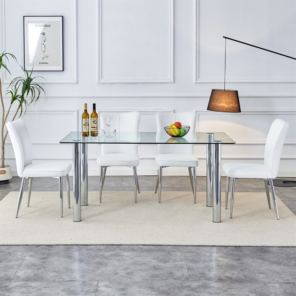 Rectangular Glass Dining Table  Modern Clear Tempered Glass Table with Metal Tube Legs (51x31\