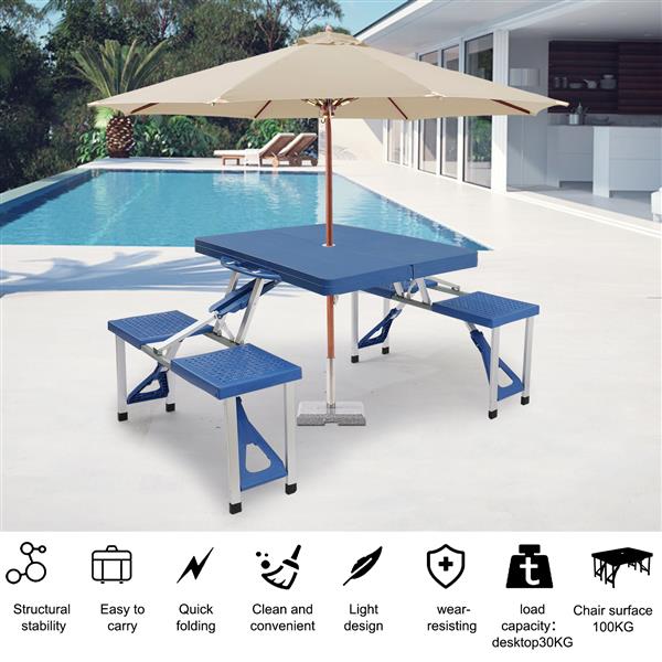 Colisx Camping Folding Table， Folding Picnic Table with Seats Chairs and Umbrella Hole， for Indoor Outdoor Travel， Camping