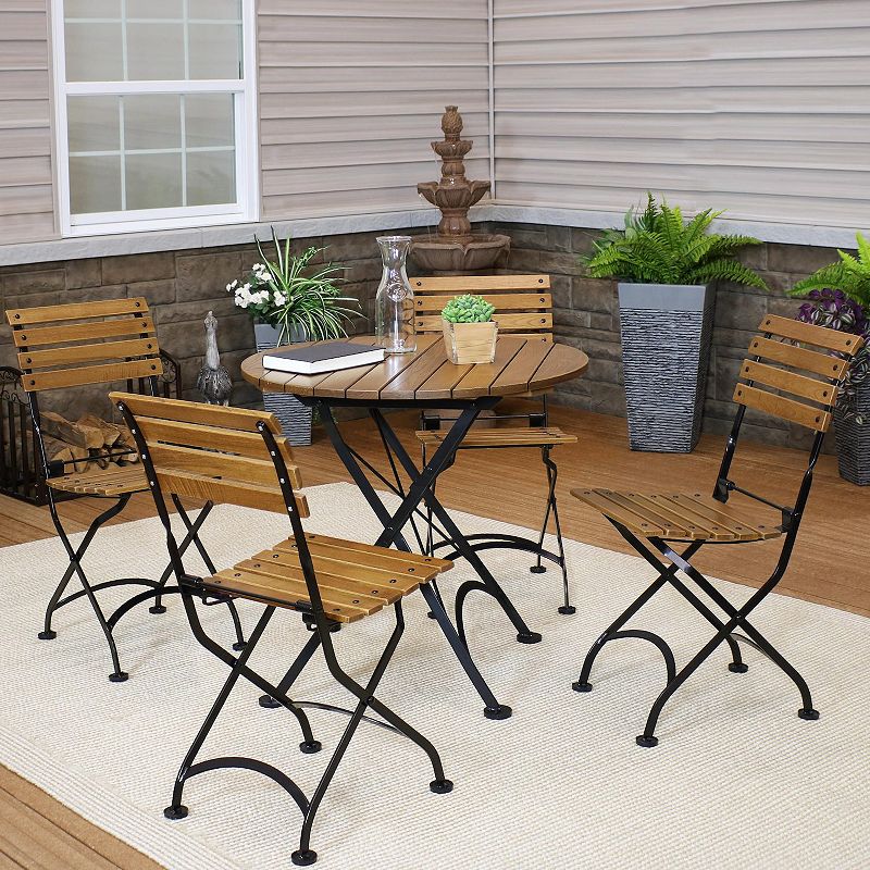 Sunnydaze European Chestnut 5-Piece Folding Patio Bistro Dining Set