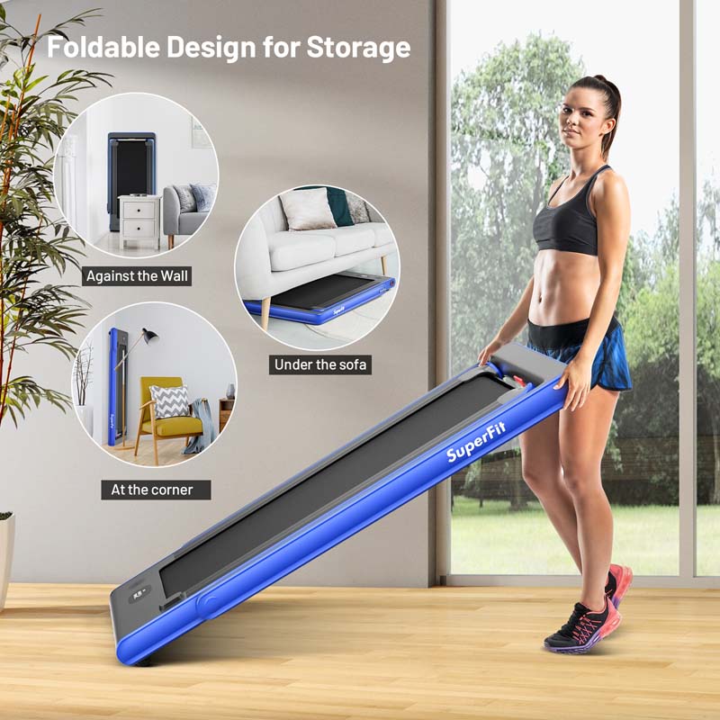 2 in 1 Folding Treadmill, 2.25HP Under Desk Electric Treadmill, Portable Walking Running Machine with Dual Display & Smart App Control