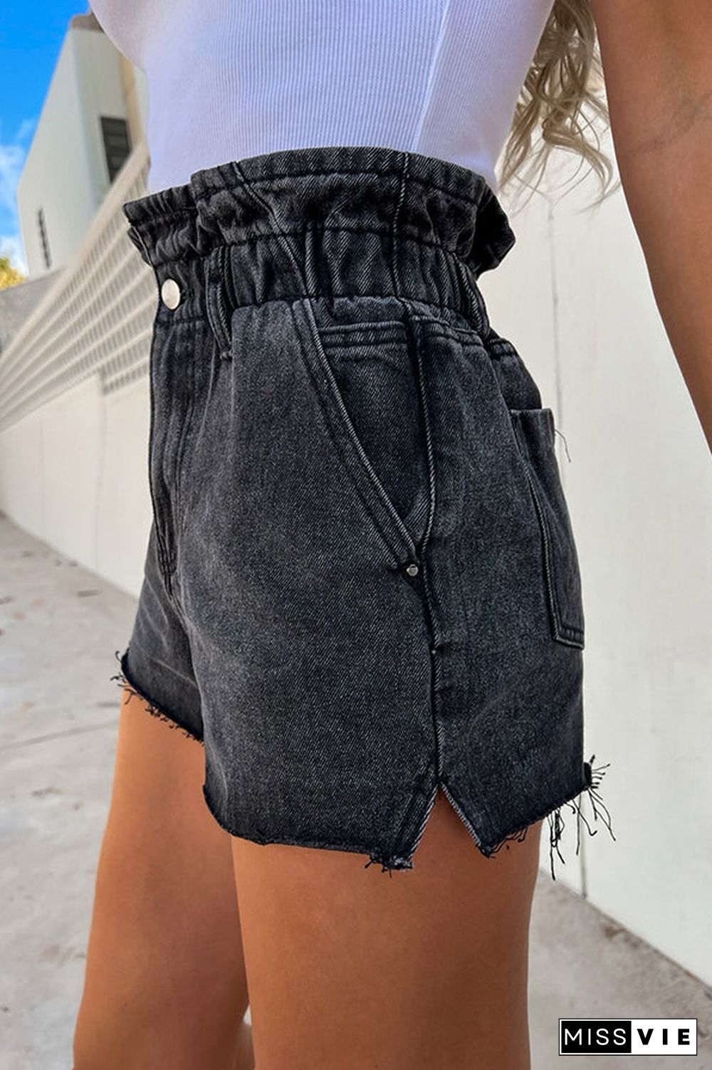 Sundays At The Market Cuffed Denim Paperbag Shorts