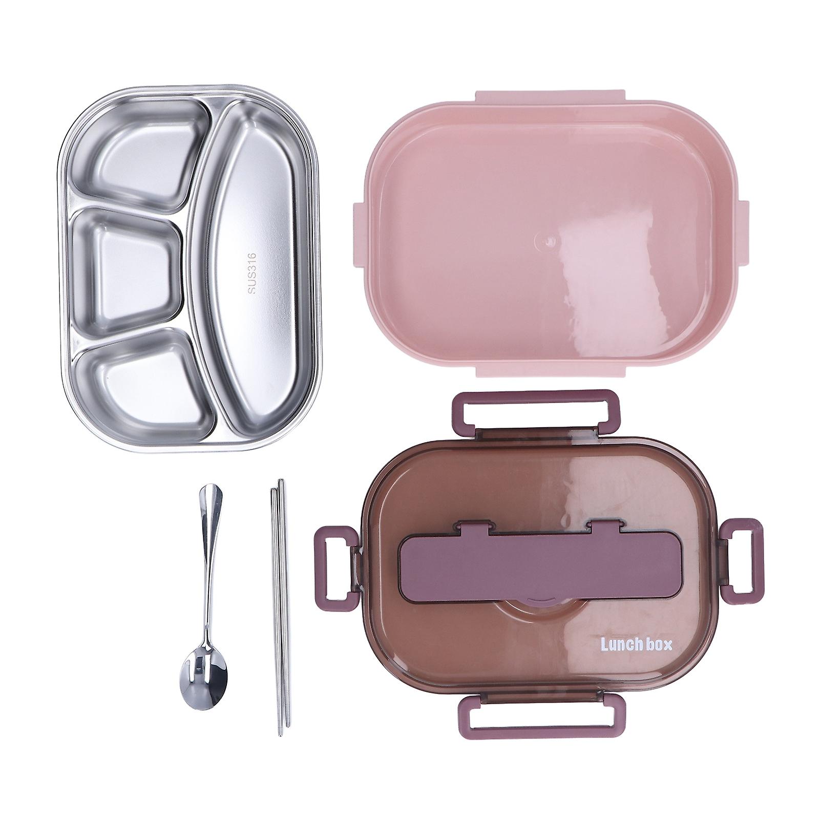 Stainless Steel Lunch Box Office Worker Student Child Separate Insulated Lunch Boxpink And Purple Four Grid Single Lunch Box