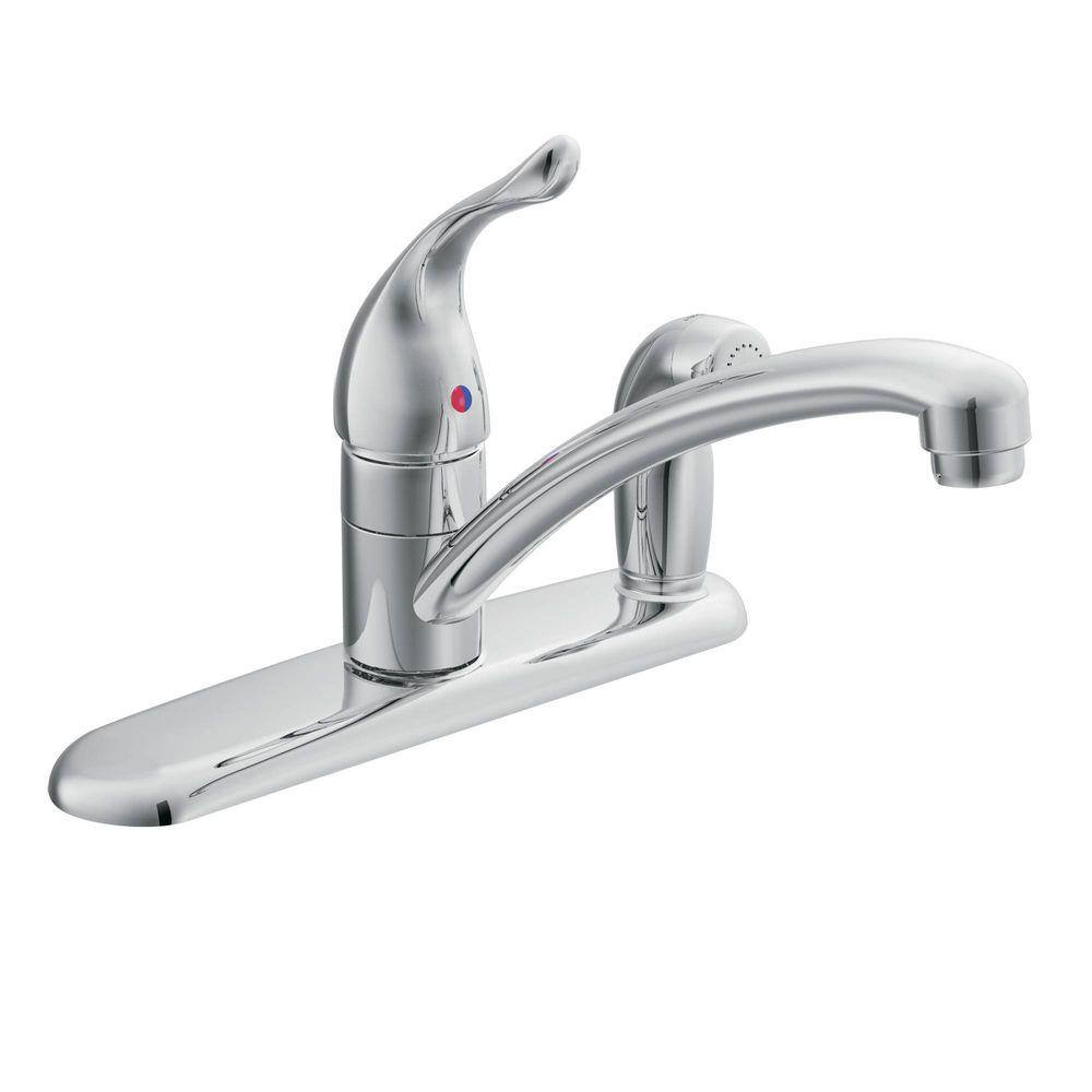 MOEN Chateau Single-Handle Standard Kitchen Faucet with Side Sprayer on Deck in Chrome 7434