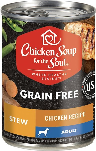 Chicken Soup for the Soul Chicken Recipe Stew Grain-Free Canned Dog Food， 13-oz， case of 12