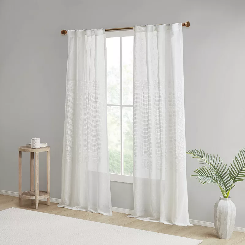 Madison Park 2-Pack Calista Yarn Dye Woven Linen Texture Sheer Rod Pocket Window Curtain Panels