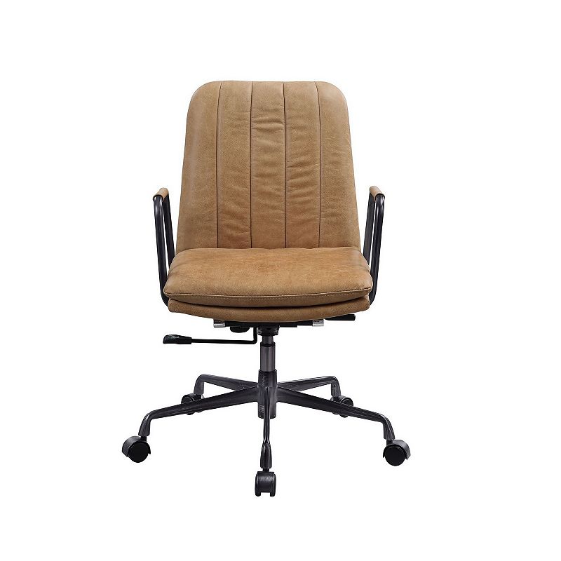 Office Chair with Channel Tufting， Rum and Black