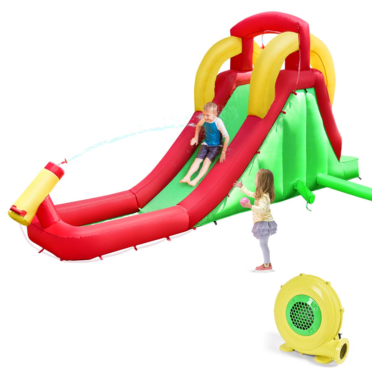 Climb and Long Slide Bouncer w/ Water Cannon for Kids