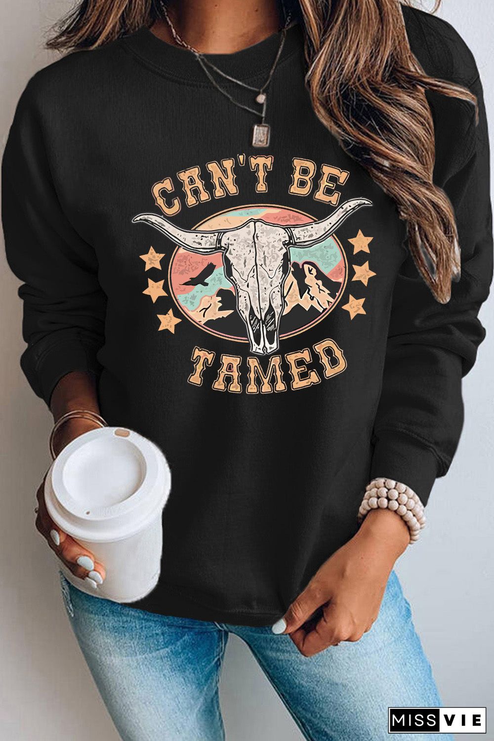 Black Can'T Be Tamed Ox Head Graphic Sweatshirt