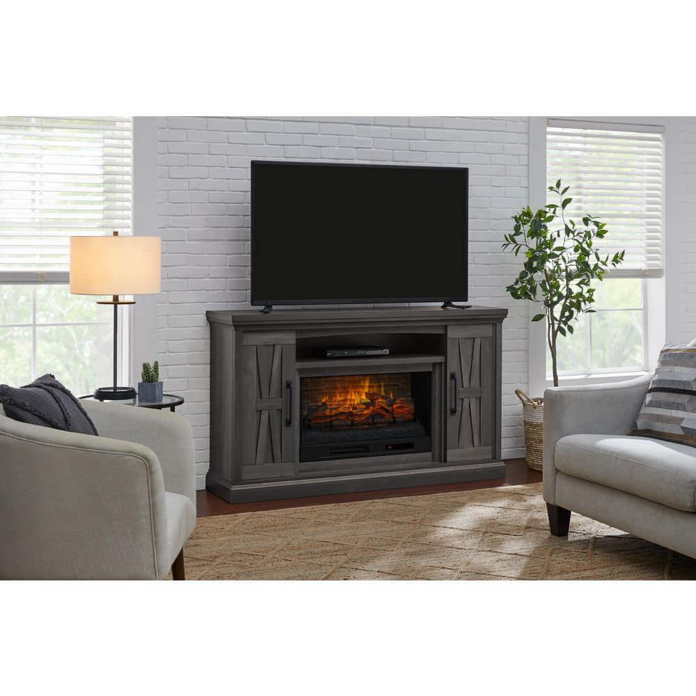 StyleWell Chelsea 62 in Freestanding Electric Fireplace TV Stand in Gray Fawn Aged Oak