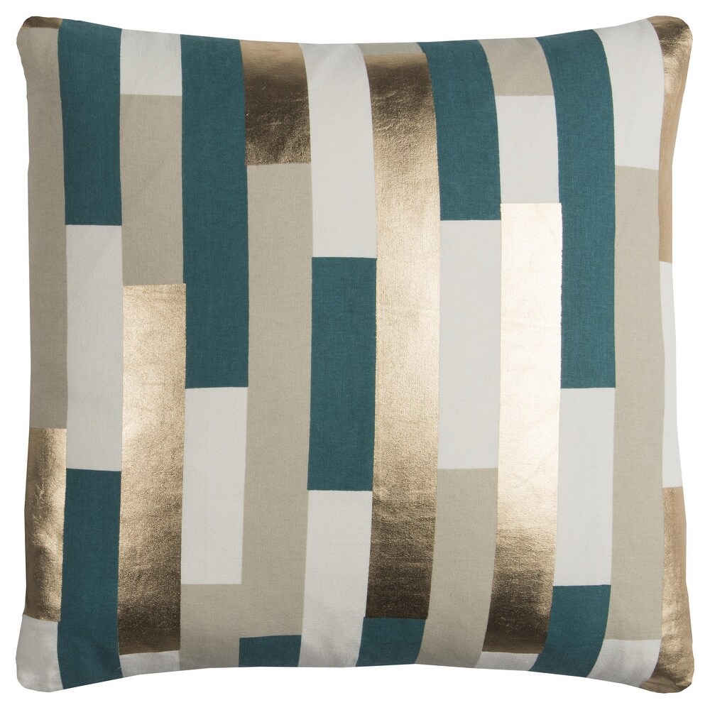 Rachel Kate Green/Gold Stripe Cotton Casement Throw Pillow