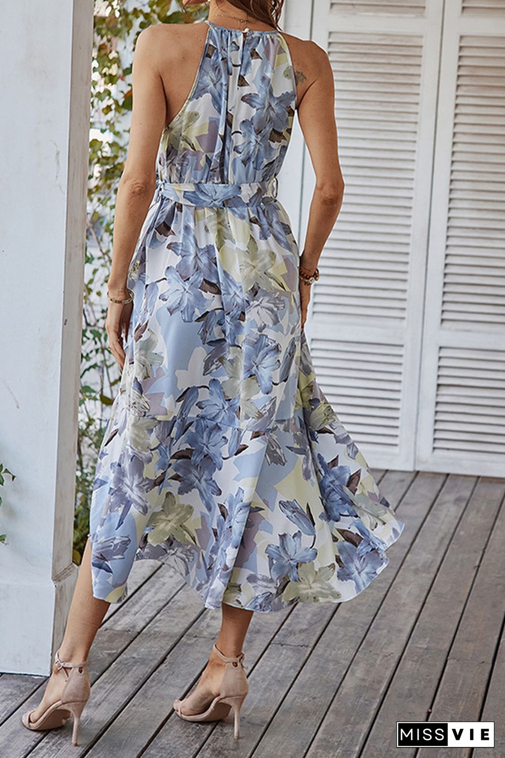 Halter Tie Waist Floral Print Dress Wholesale