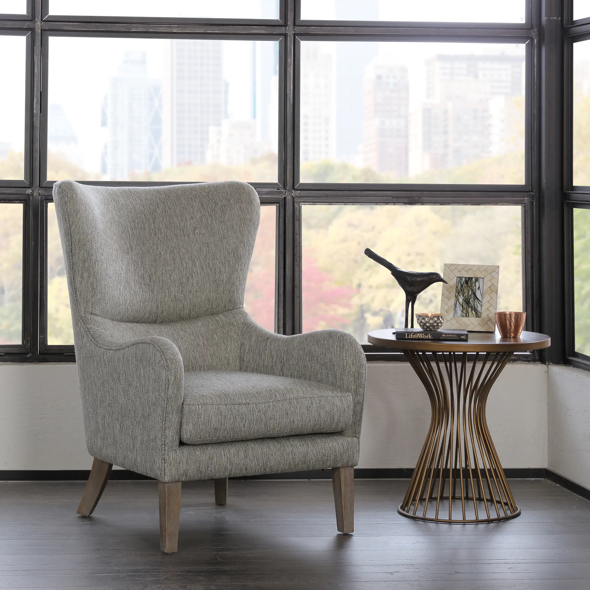 Arianna Gray Swoop Wing Accent Chair