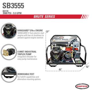 SIMPSON Super Brute 3500 PSI 5.5 GPM Gas Hot Water Professional Pressure Washer with VANGUARD V-Twin Engine 65110