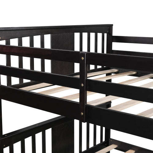 Churanty Wooden Full Over Full Bunk Bed with Safety Guardrail and Sturdy Ladder for Bedrooms Guest Rooms Dorms,Espresso