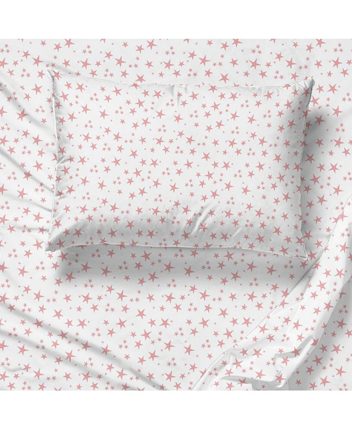 Saturday Park Pink Stars 100% Organic Cotton Queen Sheet Set