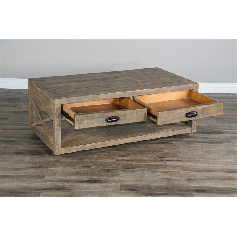 Sunny Designs Durango 48 quotCoastal Wood Cocktail Table in Weathered Brown   Farmhouse   Coffee Tables   by Homesquare  Houzz