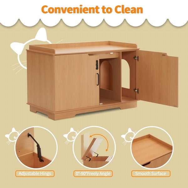 MCombo Cat Litter Box Furniture Hidden with Top Opening， Wooden Hideaway Large Cat House w/ Divider， Washroom Storage Bench CT37