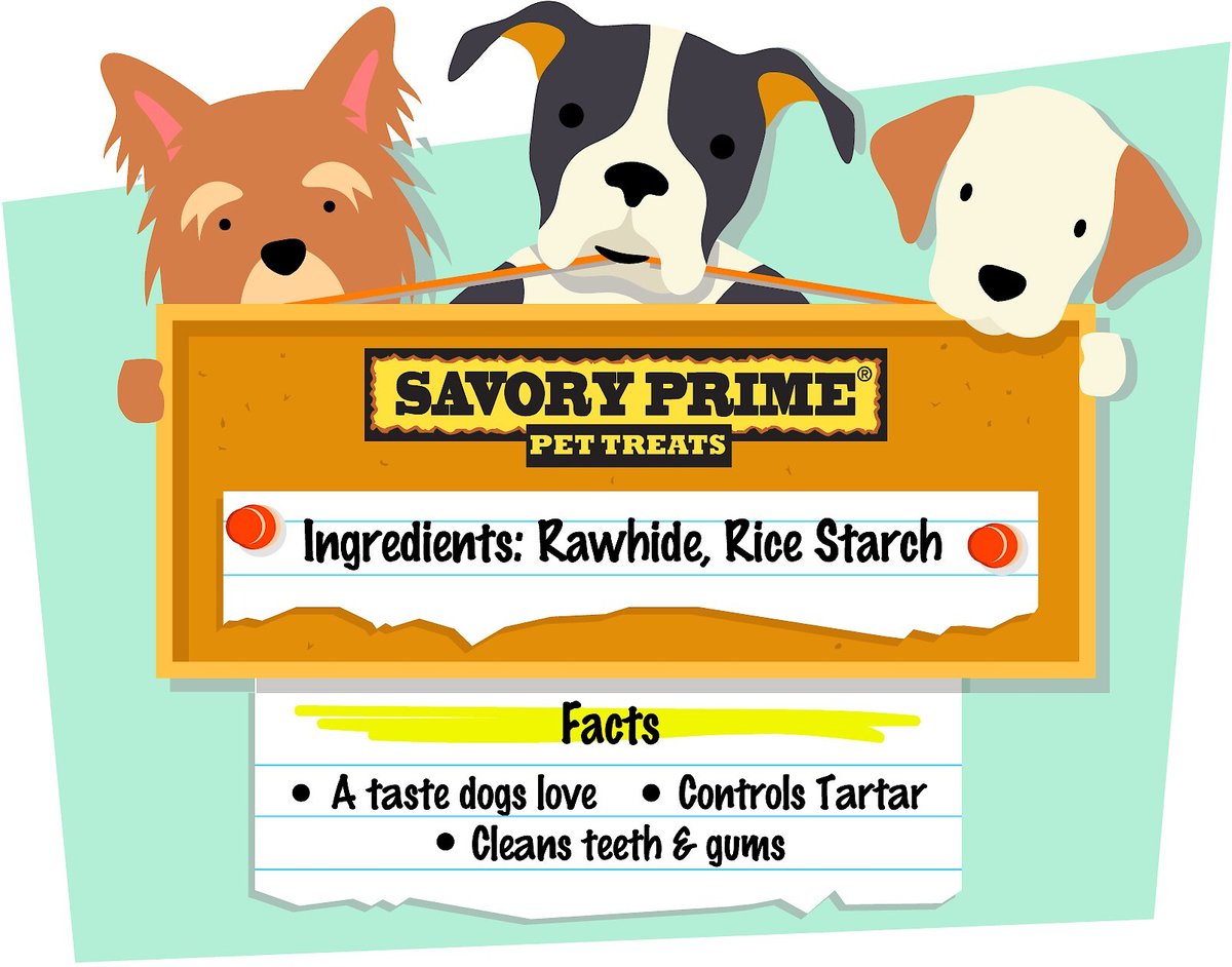 Savory Prime Natural Rawhide Twists Dog Treats， 5-in