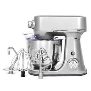 GE 5.3 Qt. 7-Speed Stainless Steel Stand Mixer with coated flat beater coated dough hook wire whisk and pouring shield G8MSAAS1RSH