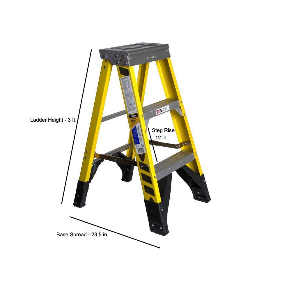 Werner 3 ft. Yellow Fiberglass Step Ladder with 375 lb. Load Capacity Type IAA Duty Rating 7303