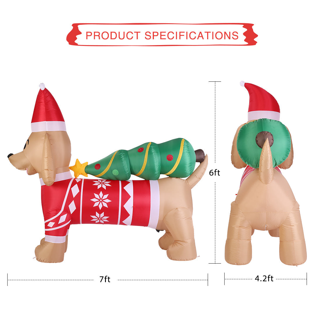 VIVOHOME 7ft Long Christmas Inflatable LED Lighted Dog with Hat and Tree, Christmas