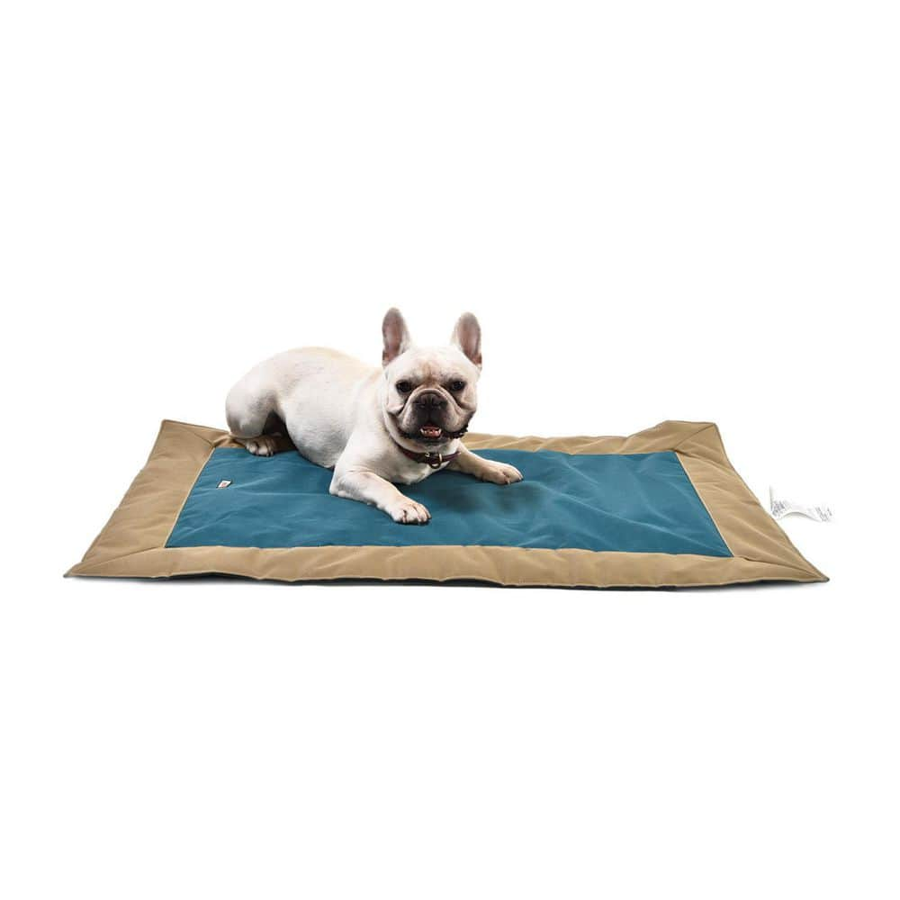 MAX & MARLOW Portable, Water-Resistant, Roll-Up Dog Bed Mat, Medium, Tan/Teal 00342