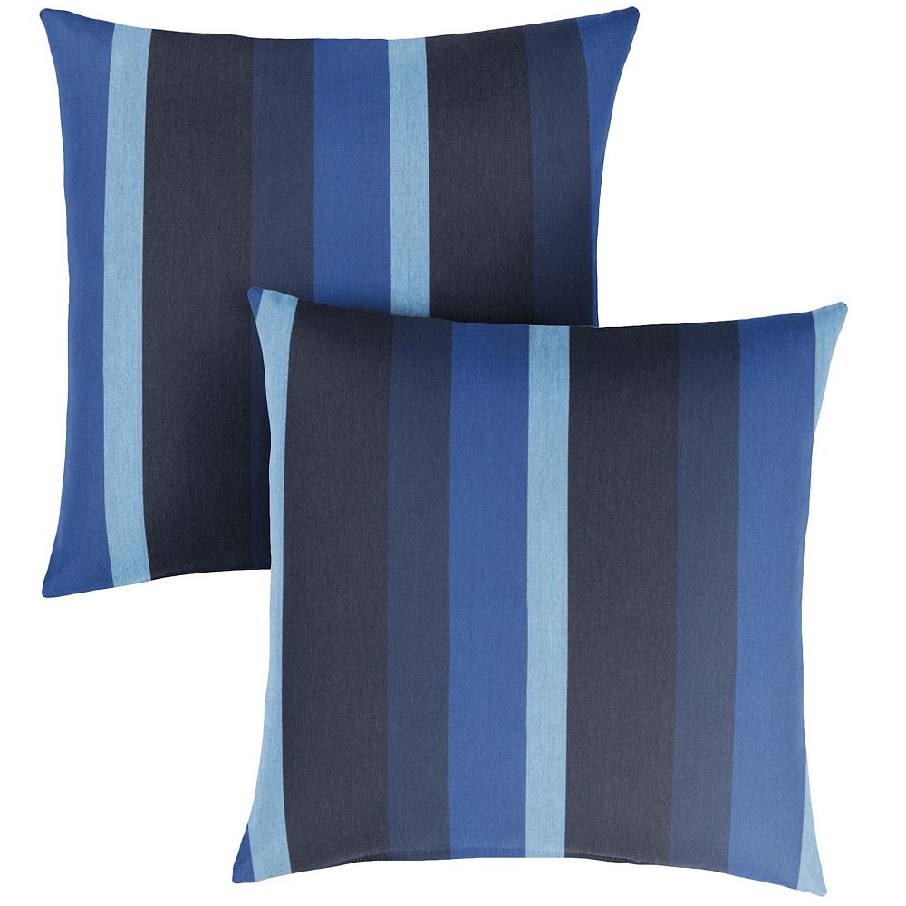 Set of 2 Indigo Navy Stripes Decorative Square Pillows  18