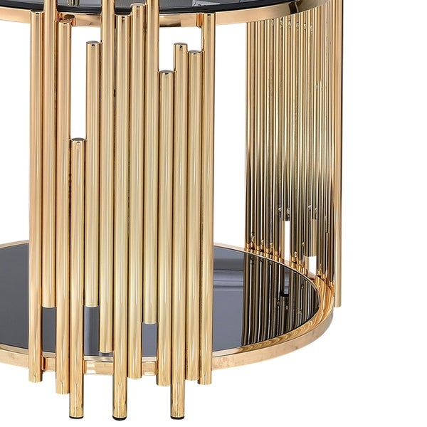 Modern Metal and Glass End Table with Tubing Design， Black and Gold