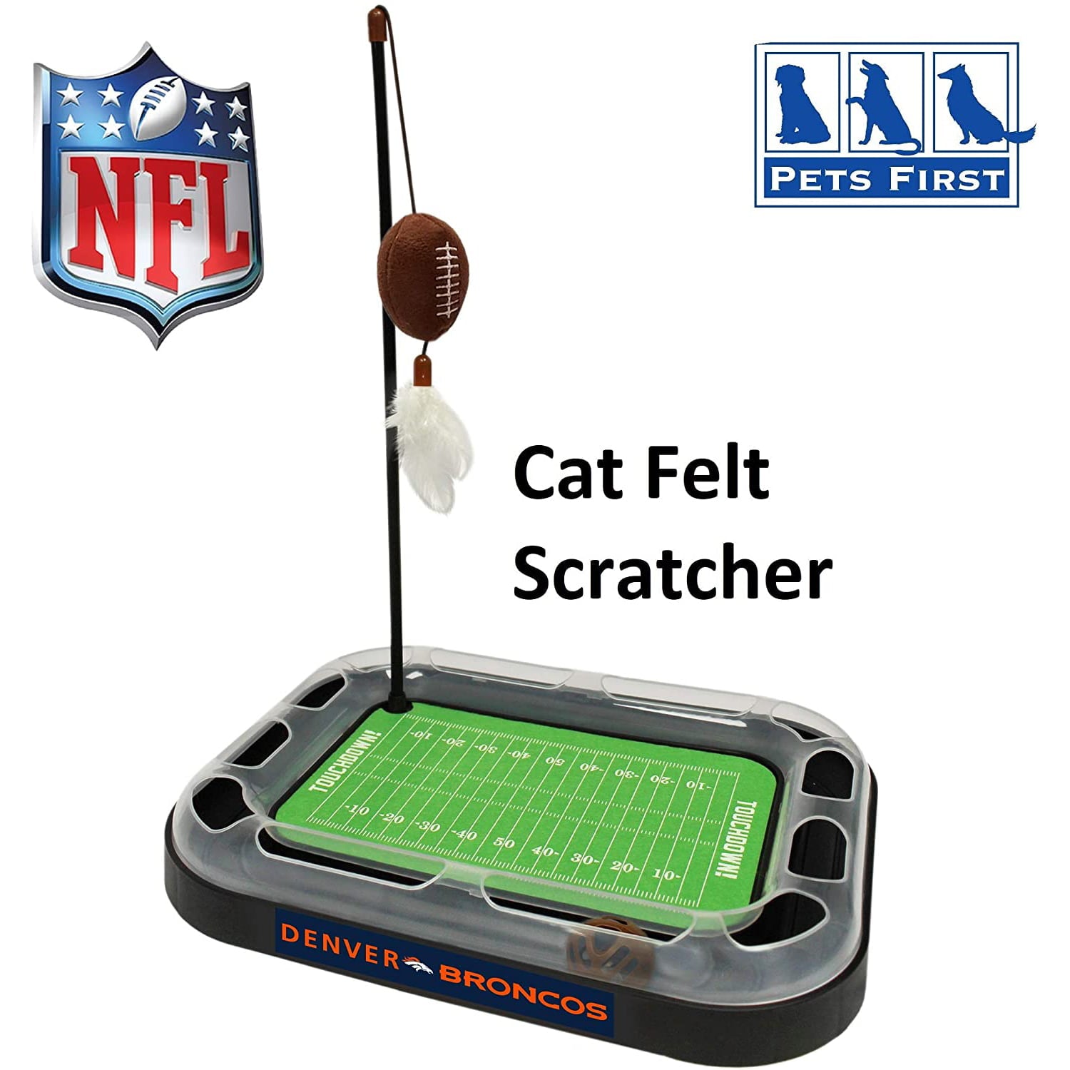 NFL Denver Broncos Cat Scratcher Toy with Catnip Plush and Feather Cat and Kitty Toy