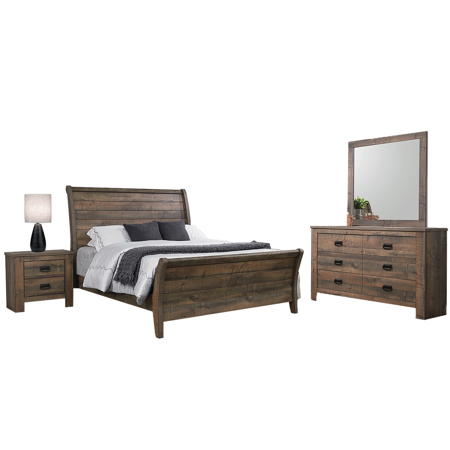 Wooden Eastern King Bedroom Set in Weathered Oak - - 36135652