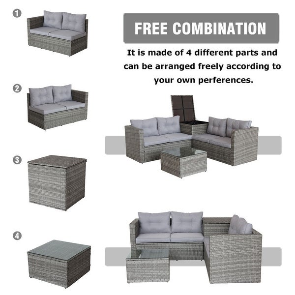 4 Piece Wicker Rattan Outdoor Patio Furniture Sofa Set w/Storage Box - Overstock - 37470498