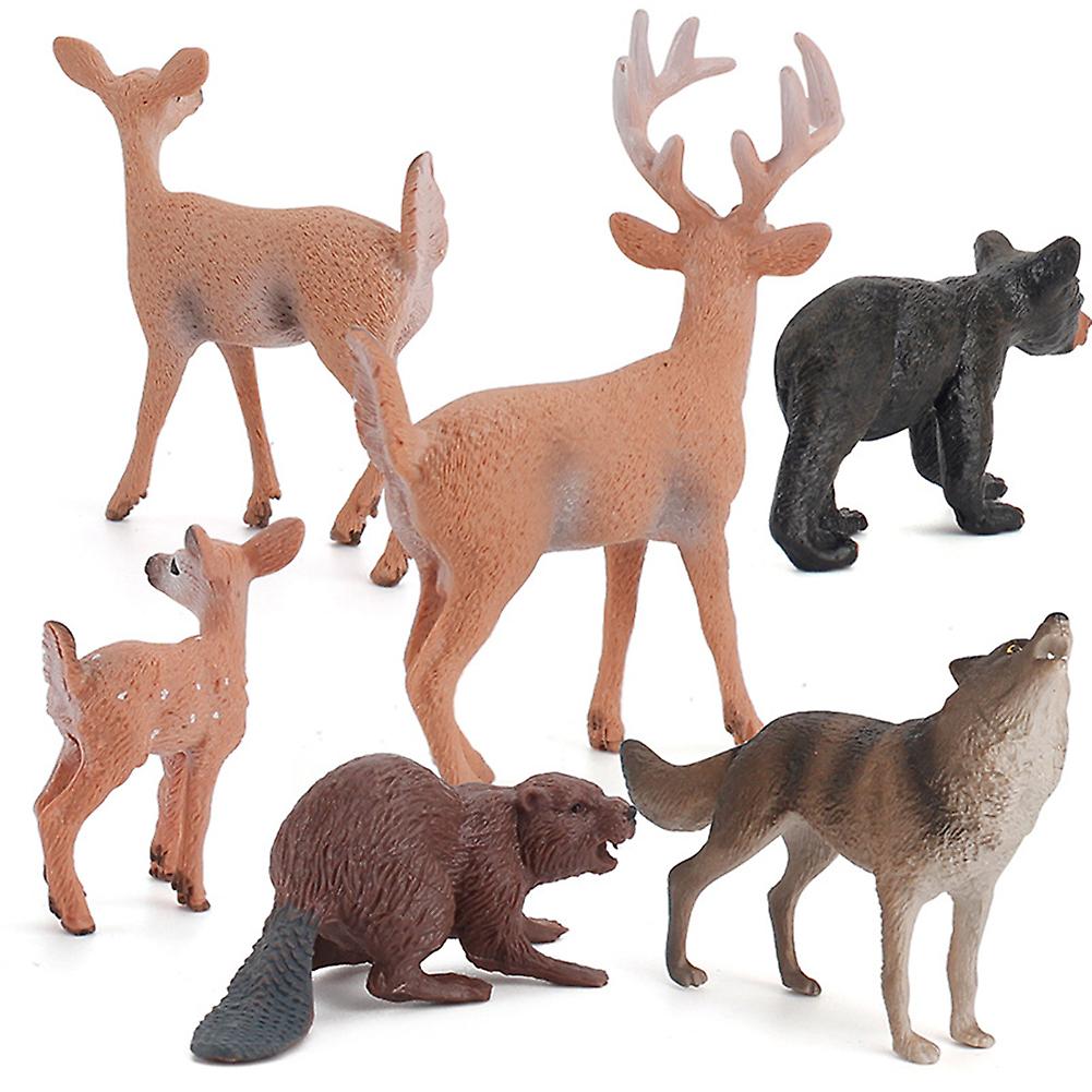 6pcs Miniature Animal Model Simulation White Tailed Deer Forest Animal Home Ornaments Creative Gifts Children Toys Style A