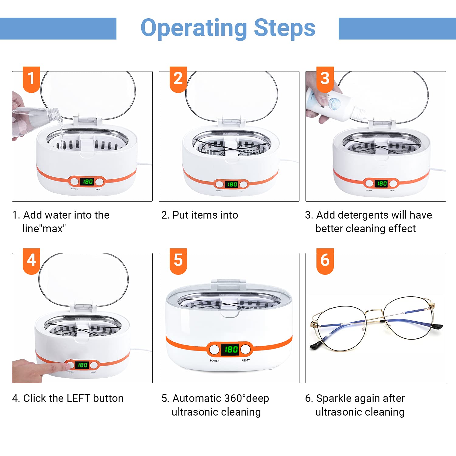 Ultrasonic Cleaner, Professional Ultrasonic Jewelry Cleaner 20oz (600ml), with Five-Digit Timer - MUC02