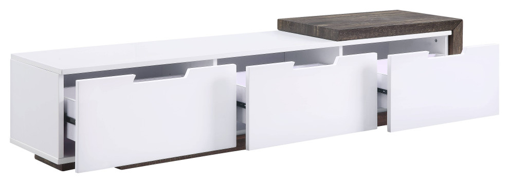 TV Stand  White High Gloss and Rustic Oak   Transitional   Entertainment Centers And Tv Stands   by Acme Furniture  Houzz