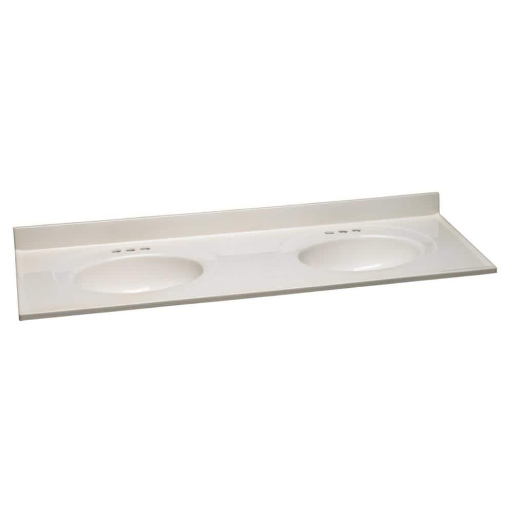 Design House 61 in W Cultured Marble Vanity Top in White on White with White on White Double Bowl