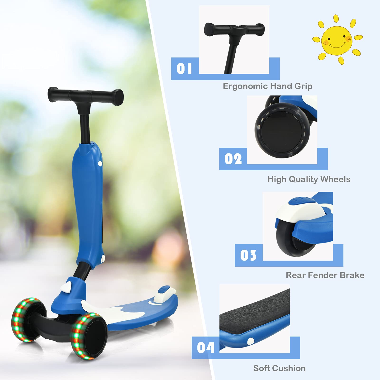 Costzon Kick Scooter for Kids, 3 Wheeled Toddler Scooter