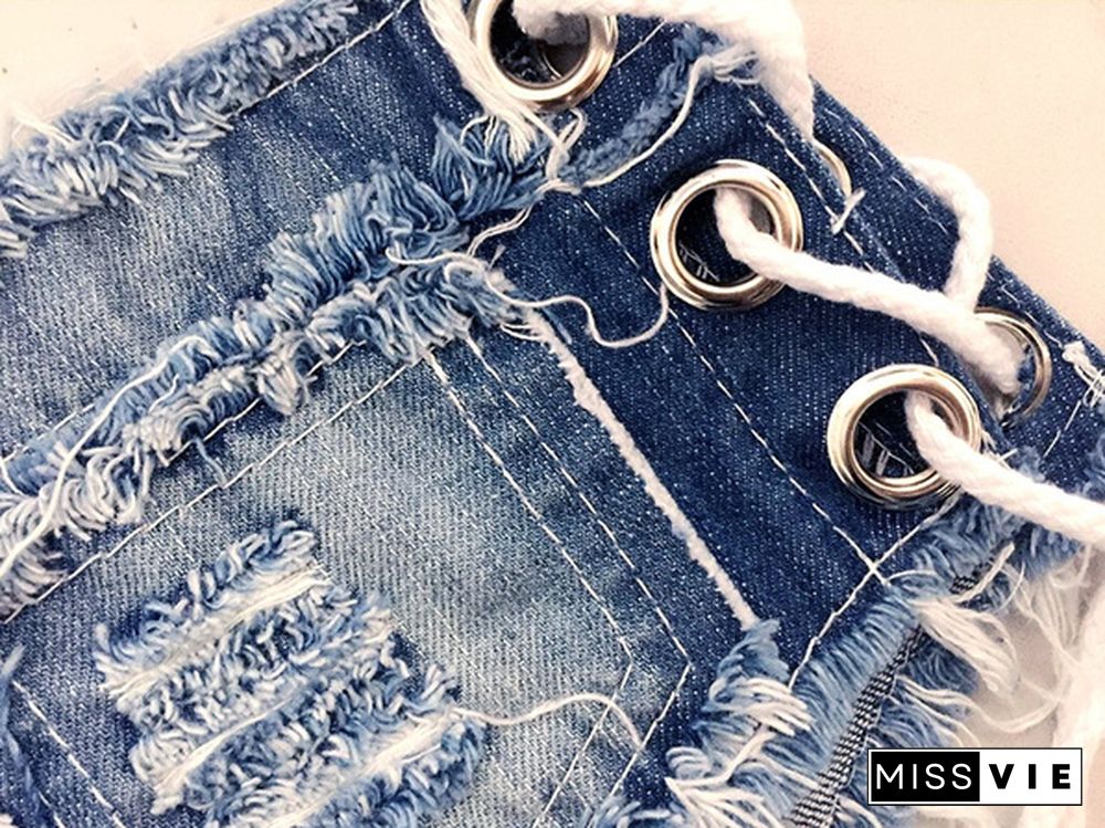 Women Jeans Shorts Summer Low-waist Denim Knotted Band Mini Short Beach Casual Shorts Club Party Bikini Bottom